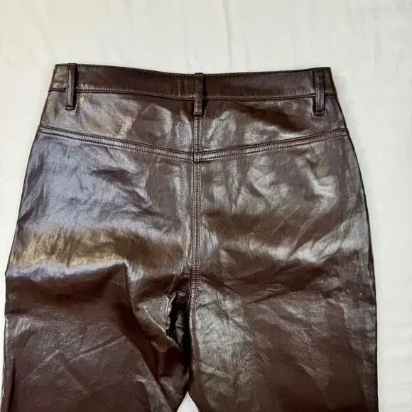 Wilfred Aritzia Brown Faux Leather Flare Pants Women's 8 Y2K 90s Bootcut Concert - Picture 14 of 16